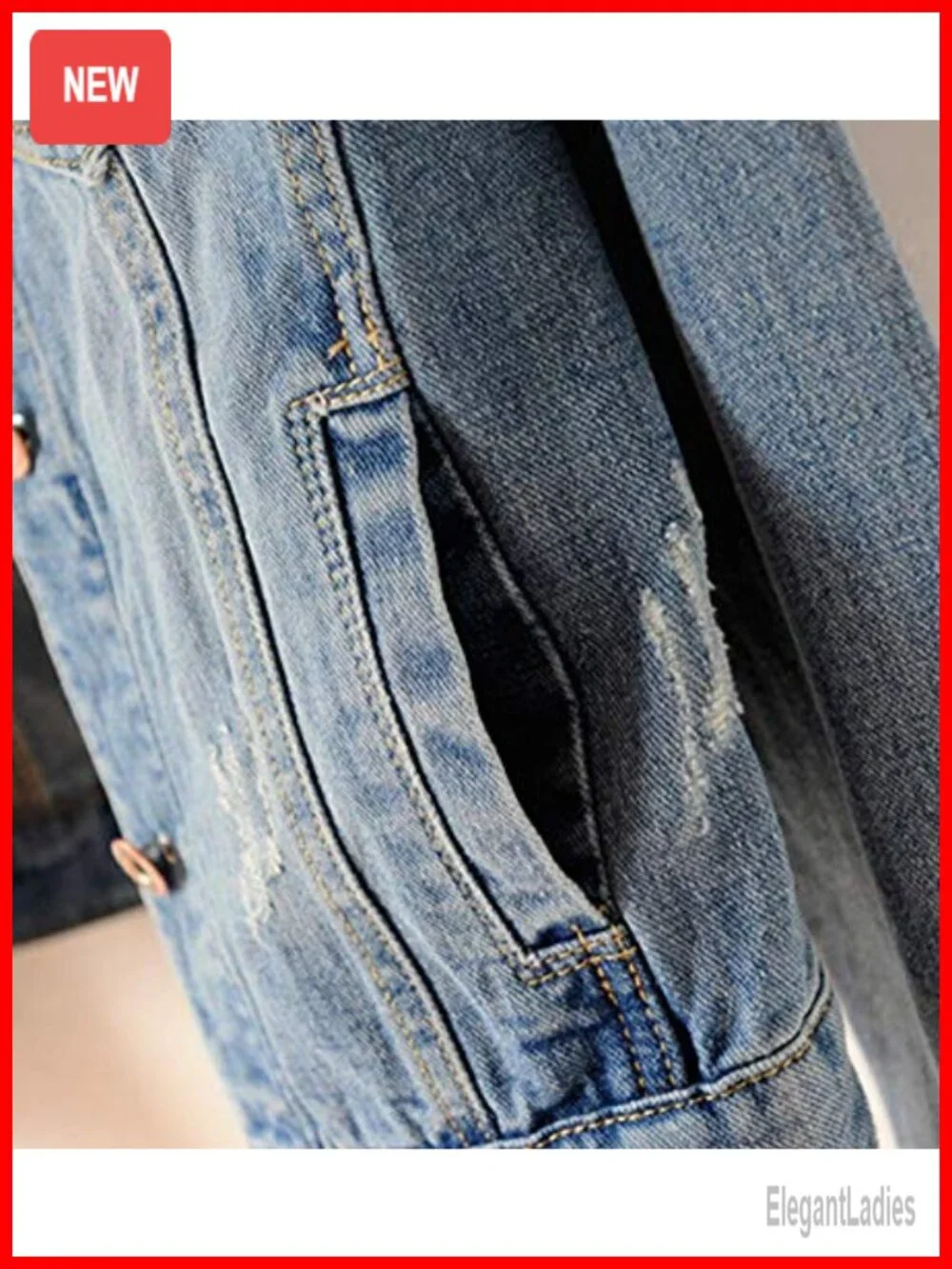 Distressed Ripped Long Sleeve Denim Jacket Women's Trucker Jean Coat